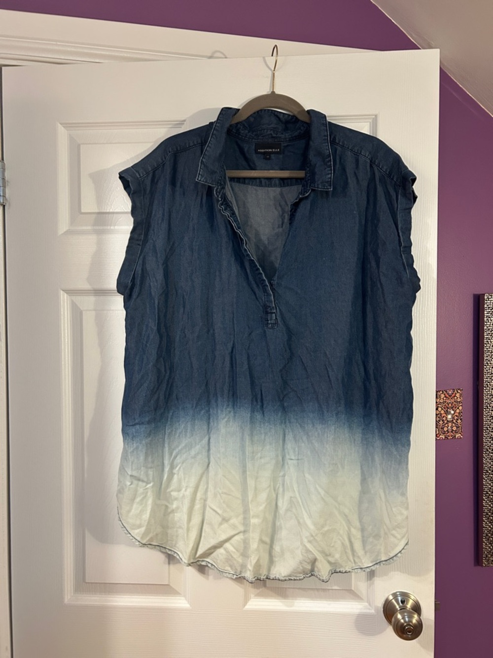 Addition Elle Indigo to Cream Dip-Dye Sleeveless Tunic